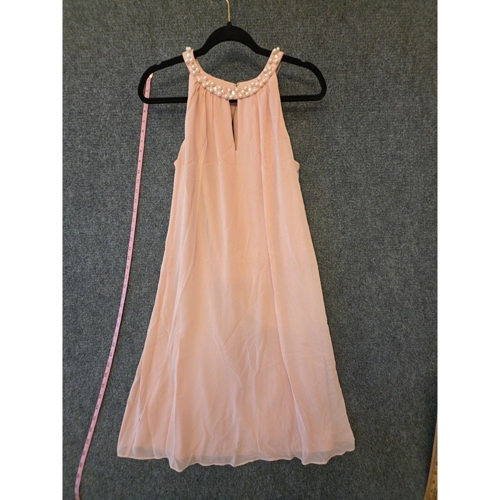 SL Fashions Dress Womens 8 Pink Beaded Halter Chiffon Shift Short Party Cocktail